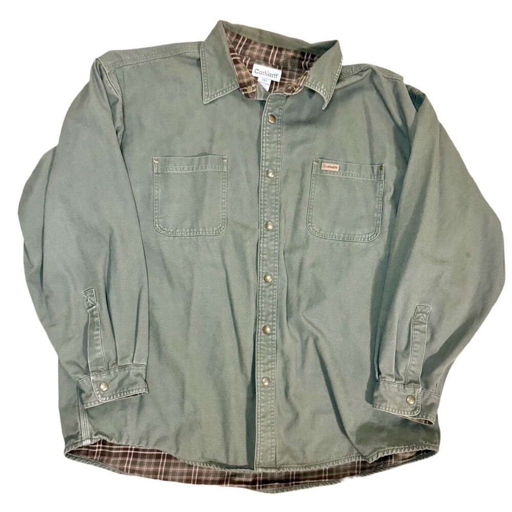 2009 Carhartt Shirt Jacket 2XL Moss Green Flannel Lined S96 MOS 28x31 Gorpcore